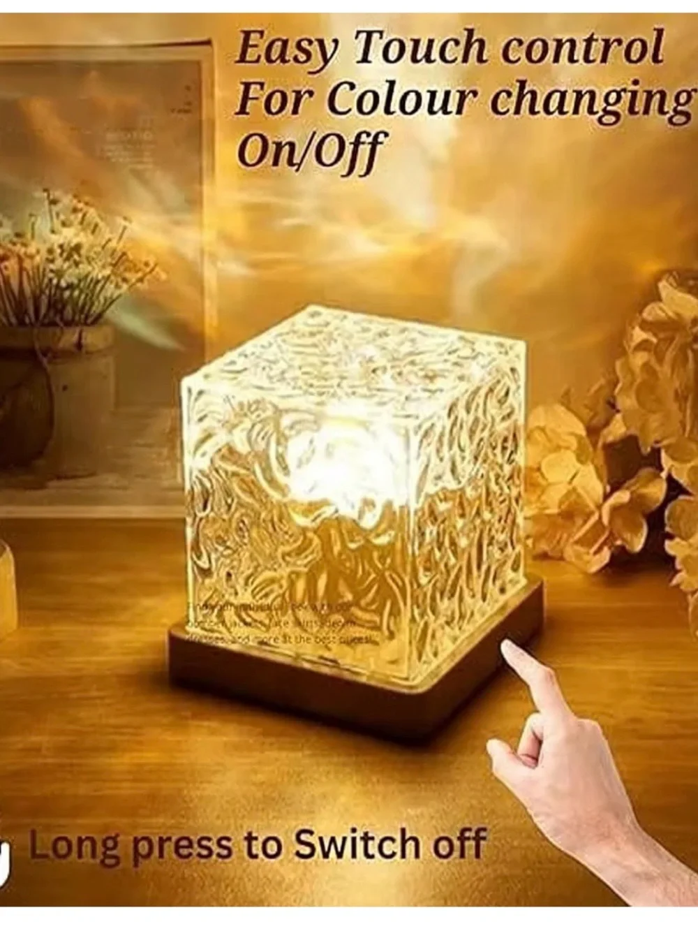 Touch-Control Gold Plastic Cube Table Lamp - Home Accents